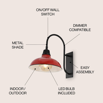 Stanley 12.25" Farmhouse Industrial Indoor/Outdoor Iron LED Gooseneck Arm Outdoor Sconce